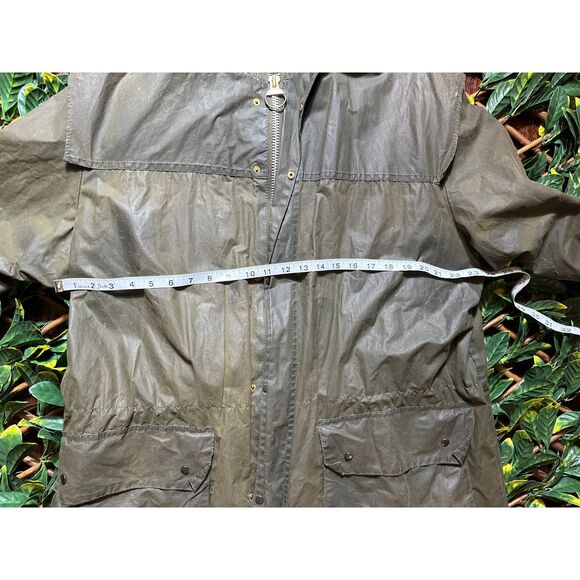 Barbour Green Waxed Durham Full Zip Jacket with Hood Size Medium - Picture 14 of 16